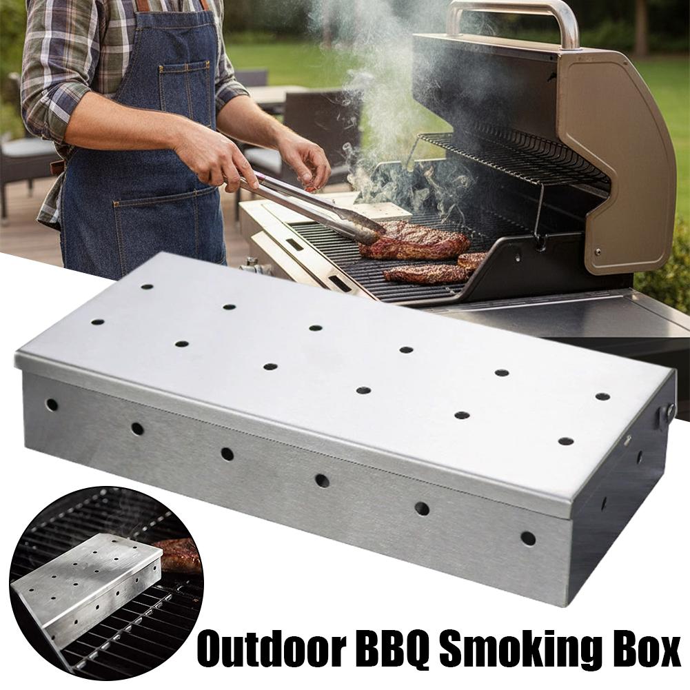 Smoker Box Wood Chip - Stainless Steel BBQ Smoker Box Thickened