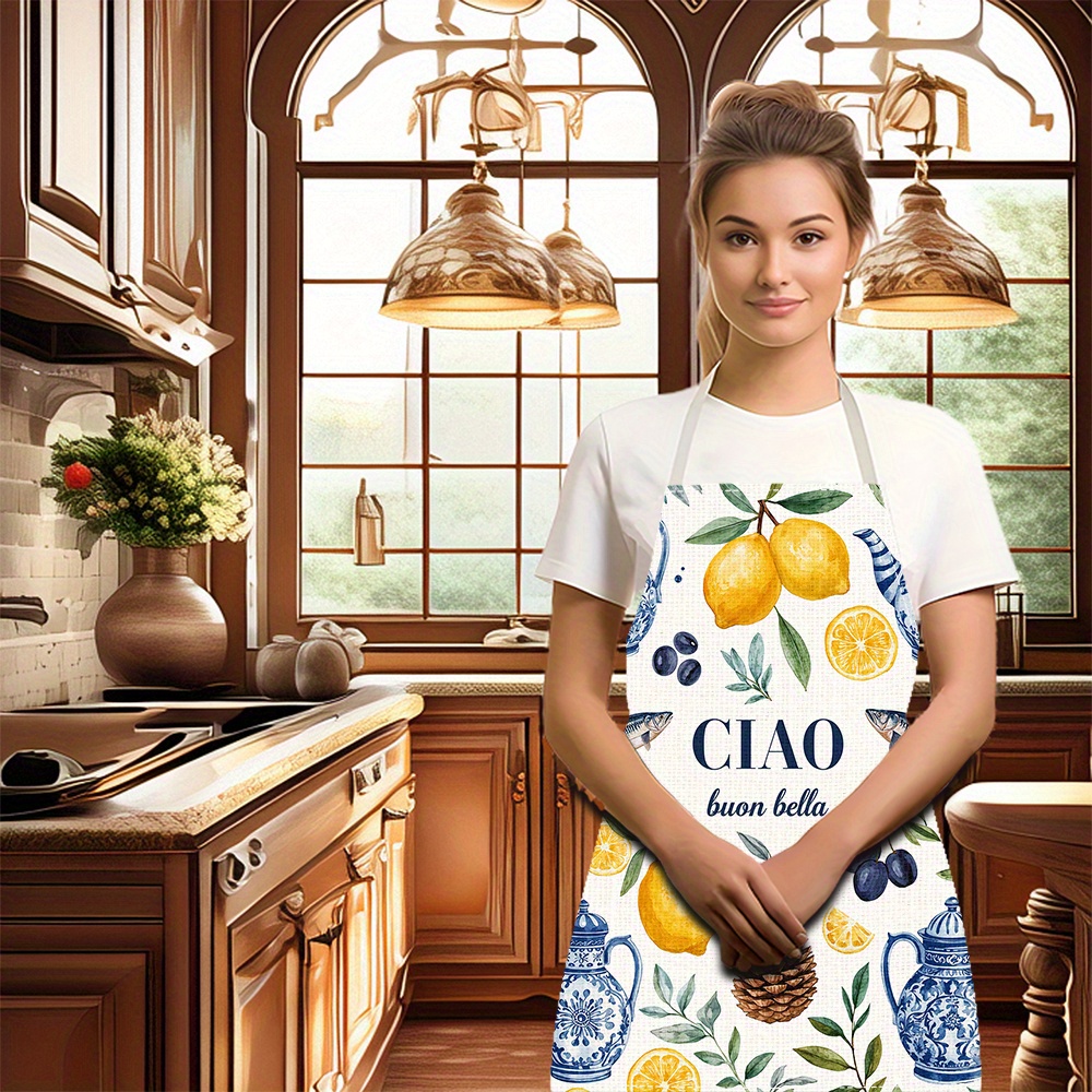 1pc 2D Flat Linen Apron Ciao B - Home Cooking In Italian review and price