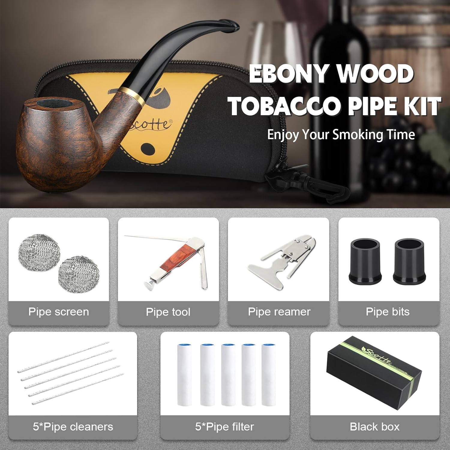 Tobacco Pipe Handmade Ebony Wo - Smoker Box Wood Chip review and price